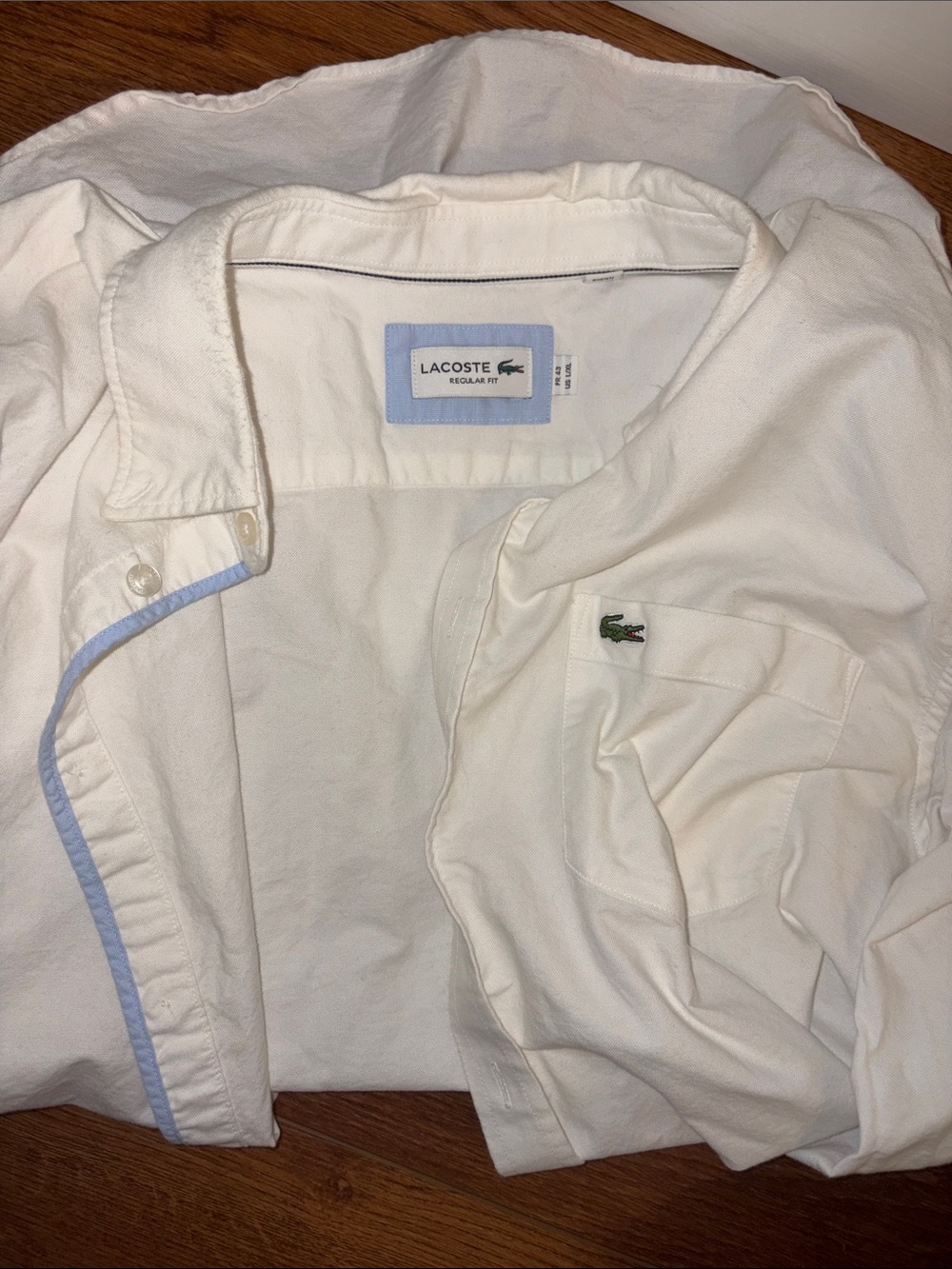 Lacoste White Shirt with Light Blue Label and Green Crocodile